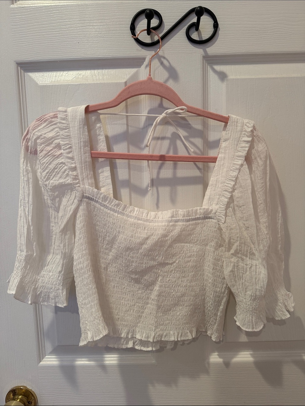 H&M White Smocked Square-Neck Women's Top size M